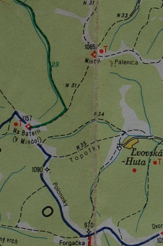 Najvyšší vrchol pohoria Čergov pod názvom Na Baterii. Zdroj: Mapová príloha k publikácii Zahatňanský, V. a kol.: Čerchovské pohorie.