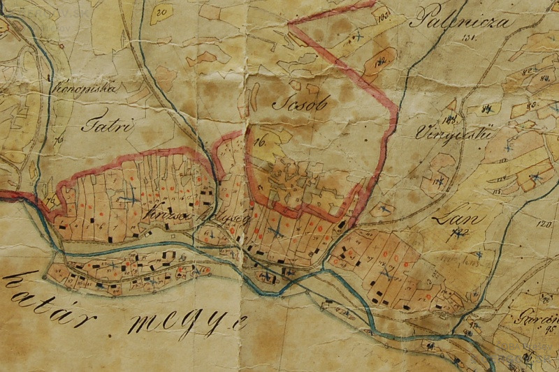 Kríže na archívnej mape z roku 1845