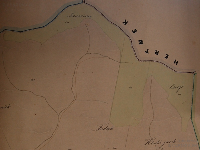 Vrch Čergov a oblasť Javorina pri Chochuľke na archívnej mape z roku 1859 