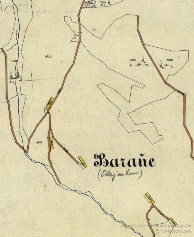 Predné Baranie. Katastrálna mapa Olejníkov. Sign. Ša 222, č. mapy 25.