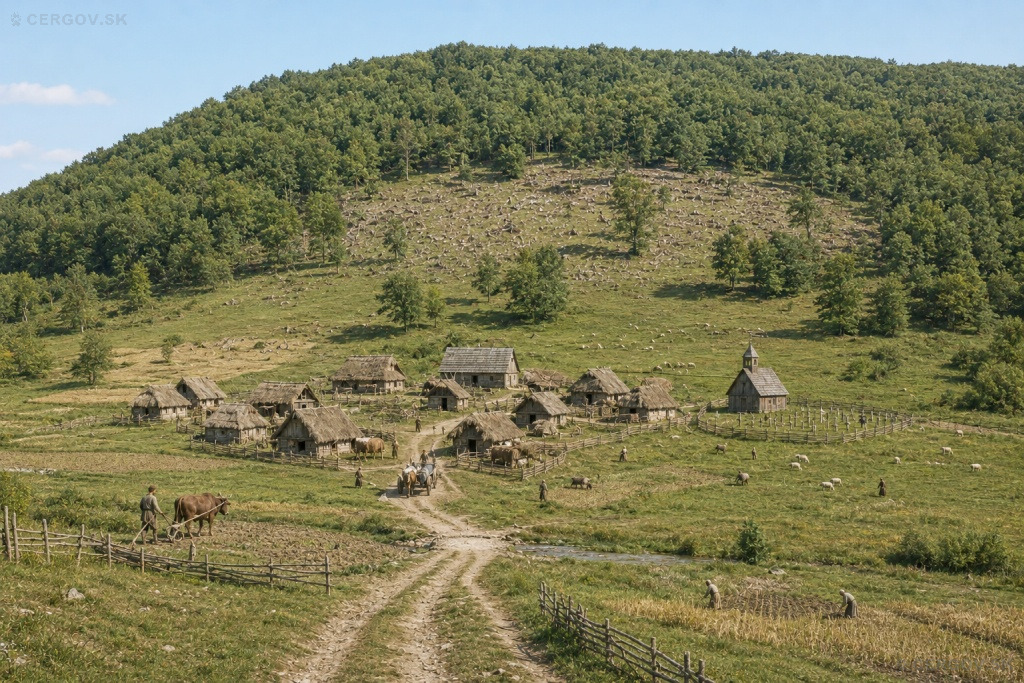 Vizualizácia stredovekej osady Hrnčiar okolo roku 1330