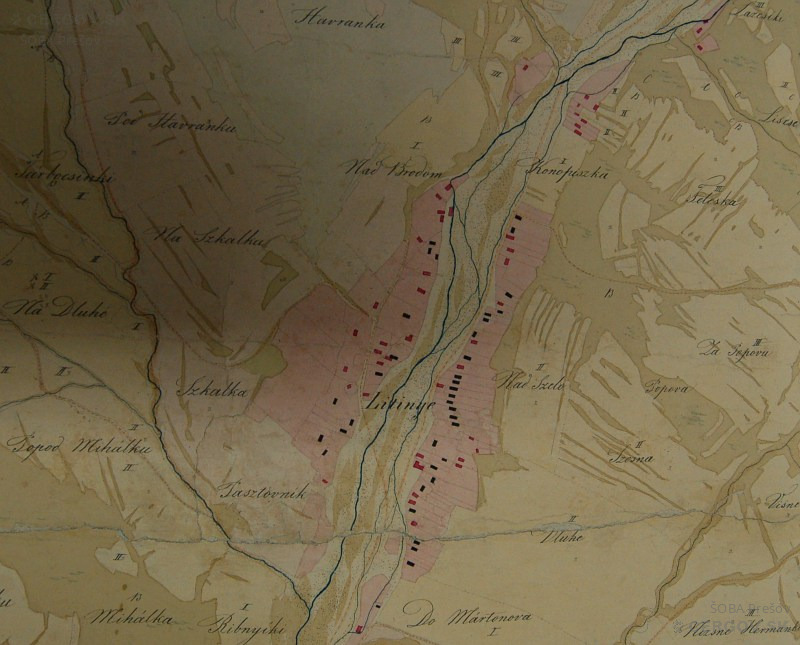 Ľutina na archívnej mape z roku 1859