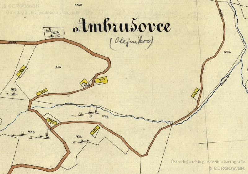 Katastrálna mapa Olejníkov, časť Ambrušovce. Sign. Ša 222, č. mapy 26